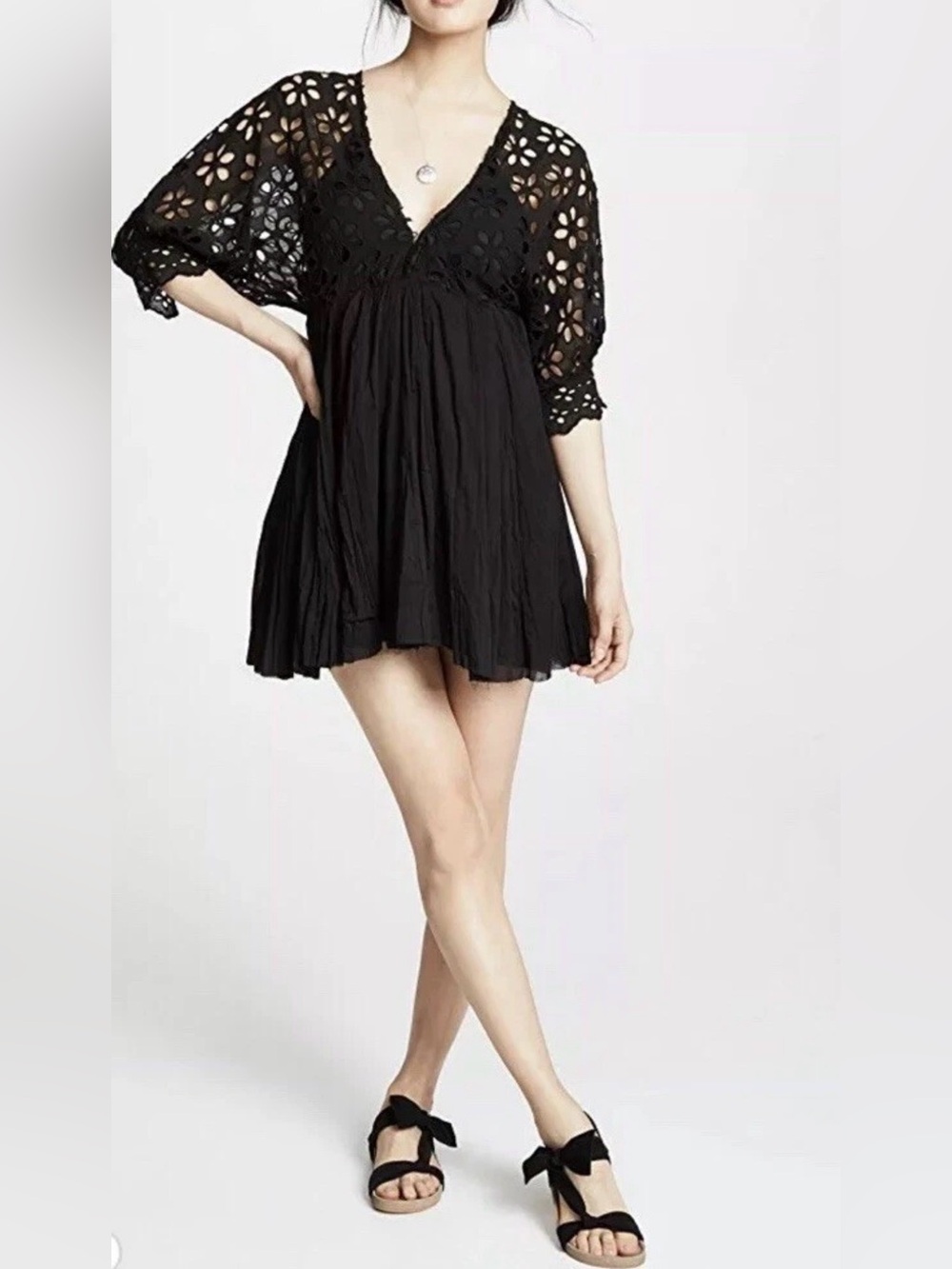 Free People Bella note black eyelet dress